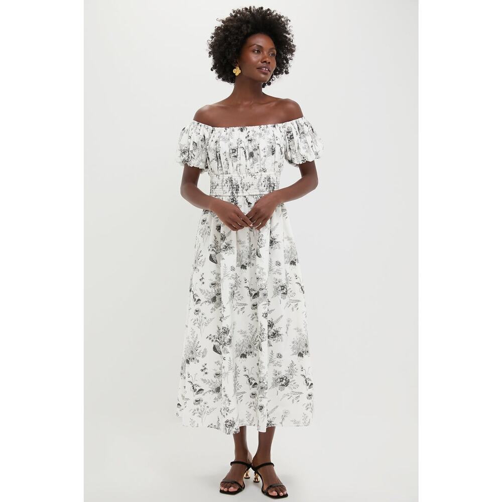 HYACINTH HOUSE Black & White Floral Smocked Helena Maxi Dress Size M NWT